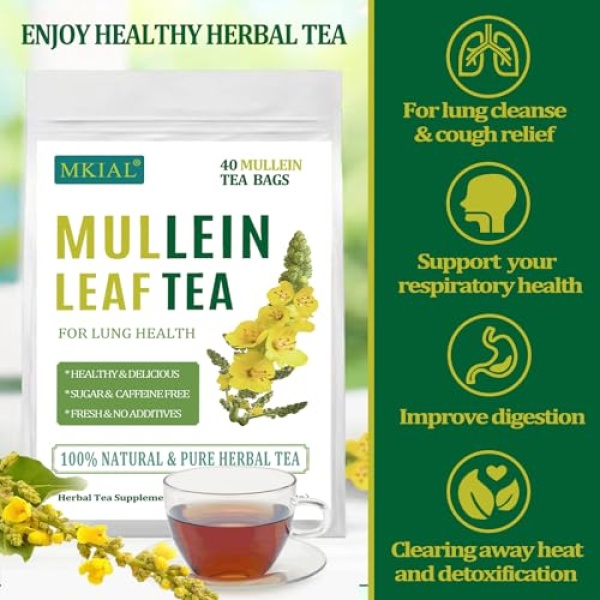 Mullein Leaf Tea, Lung Cleanse, 40 Bags, 3g Each