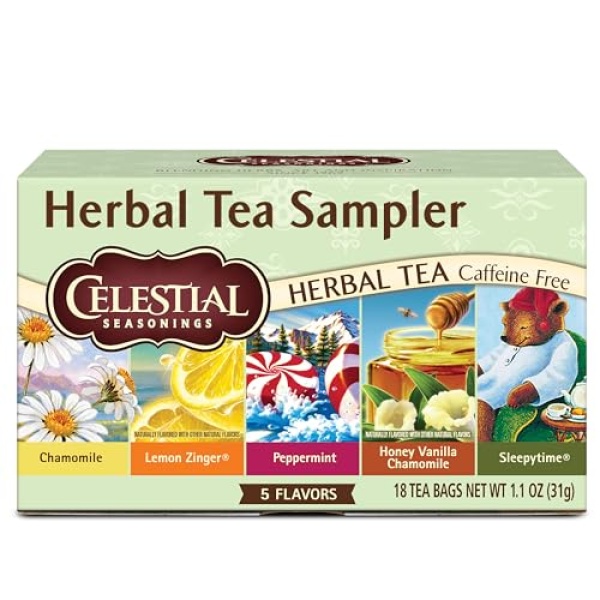 Celestial Herbal Tea Sampler, Caffeine Free, 18 Bags