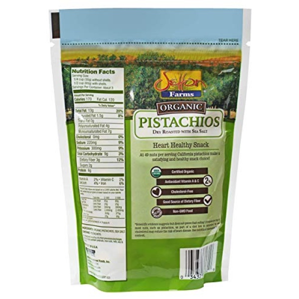 Setton Farms Organic Pistachios, Dry Roasted, 198g Bag