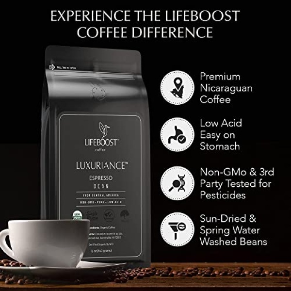 Lifeboost Organic Espresso Beans - Low Acid - 340g