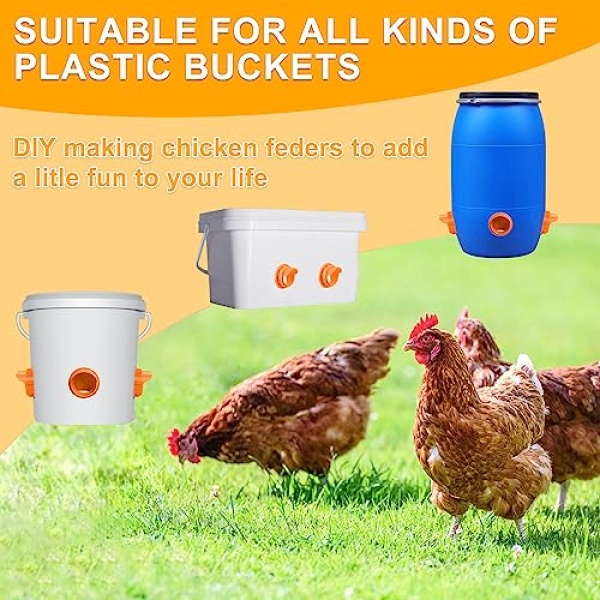 DIY No Waste Chicken Feeder Kit, 6 Ports, Orange