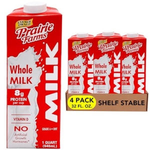 Prairie Farms UHT Whole Milk, 946ml (4 Pack)