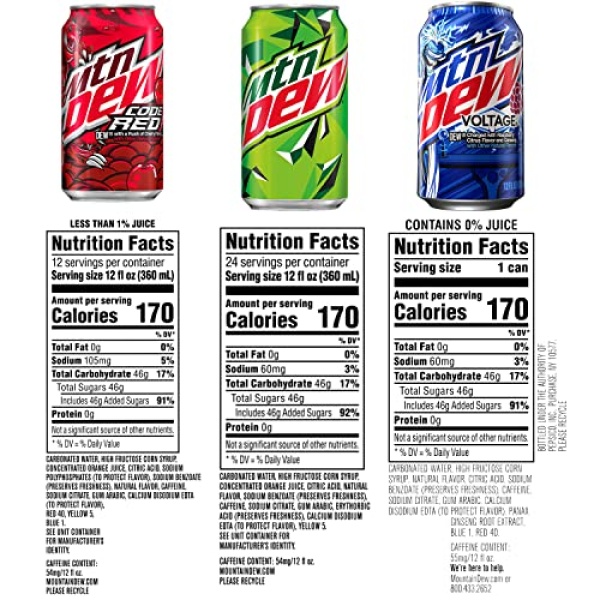 Mountain Dew 3 Flavor Variety Pack, 355 mL (Pack of 18)