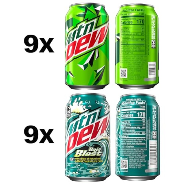 Mountain Dew Baja Blast Variety Pack, 355ml Cans (18 Pack)