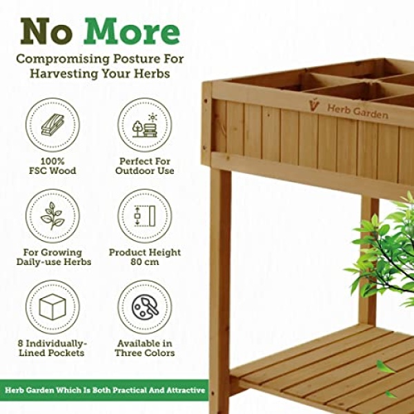 VegTrug 8 Pocket Herb Planter with Snips, Natural