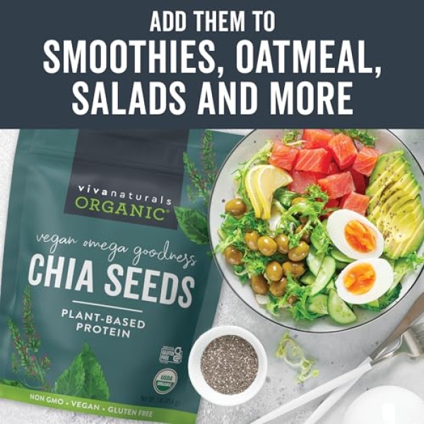 Viva Naturals Organic Chia Seeds 454g - Omega-3 & Vegan Protein