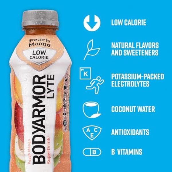 BODYARMOR LYTE Peach Mango Sports Drink, 473 ml (12 Pack)