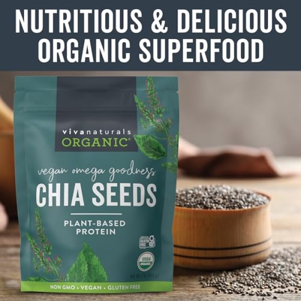 Viva Naturals Organic Chia Seeds 454g - Omega-3 & Vegan Protein