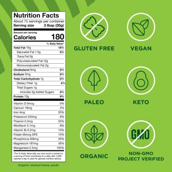 Organic Hemp Seeds, 2.27 kg, 10g Protein, 12g Omega 3&6 per Srv