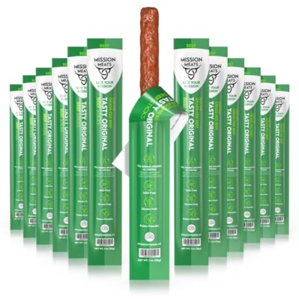 Mission Meats Grass Fed Beef Sticks, Sugar Free, 28g, 12 Pack