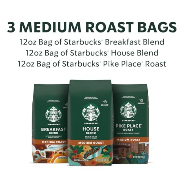 Starbucks Medium Roast Coffee, Variety Pack, 3 bags (340g each)