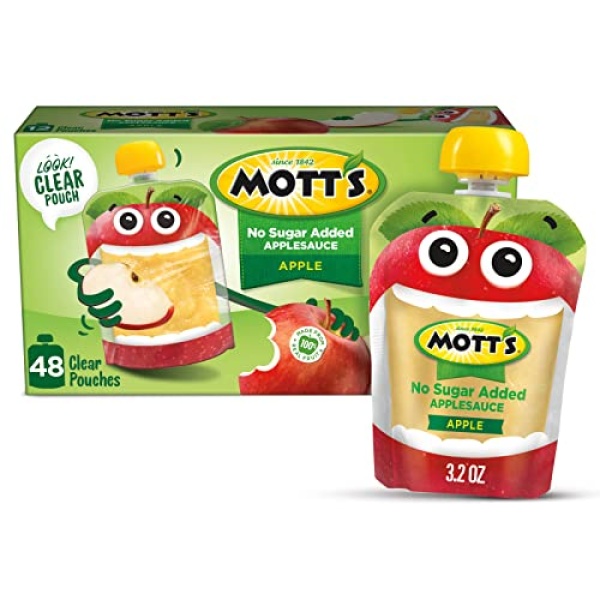 Mott's No Sugar Added Applesauce, 90g Pouches, 48 Count