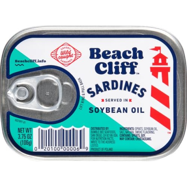 Beach Cliff Sardines in Soybean Oil, 106g Can - 13g Protein