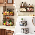2 Pack Stackable Fruit & Veggie Baskets, Wall Mounted, Metal