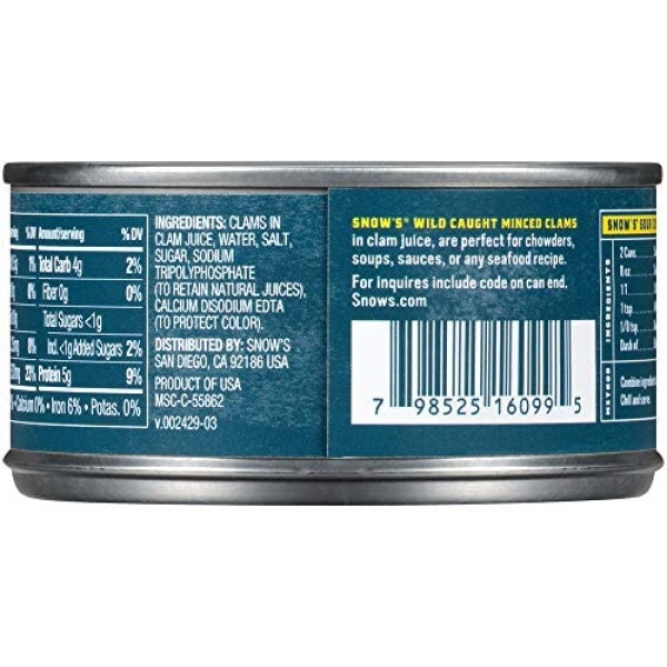 Snow's Wild Caught Minced Clams, 184g Can - Gluten Free