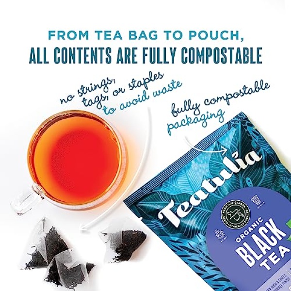 Teatulia Organic Black Tea (50 Pyramid Bags) | Compostable