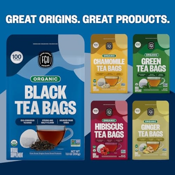 FGO Organic Black Tea, Eco Tea Bags, 100 Count