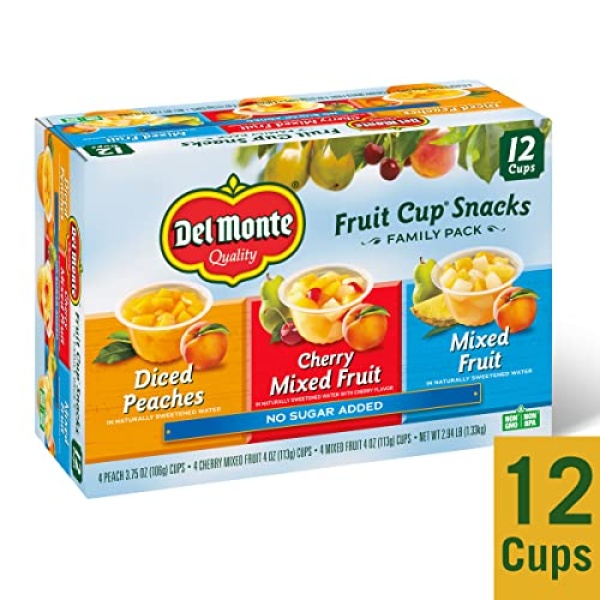 Del Monte Fruit Cup Snacks, No Sugar, 12-Pack, 113g