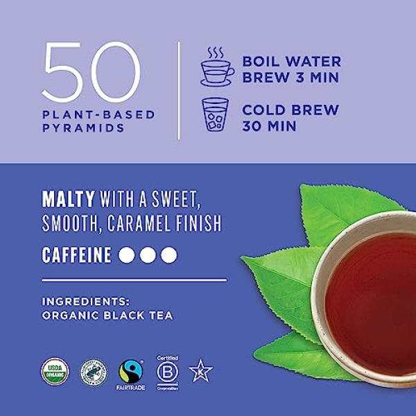 Teatulia Organic Black Tea (50 Pyramid Bags) | Compostable