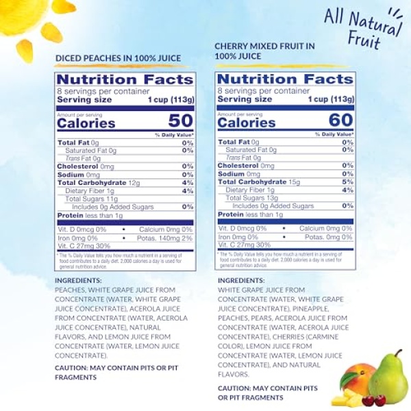Dole Fruit Bowls, Peaches & Cherry Mix, 113g, 16 Cups