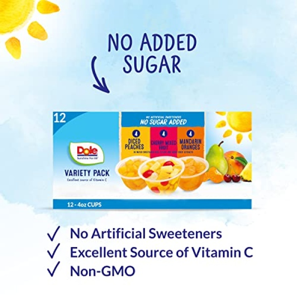 Dole No Sugar Added Fruit Bowls, 12 x 113g Cups