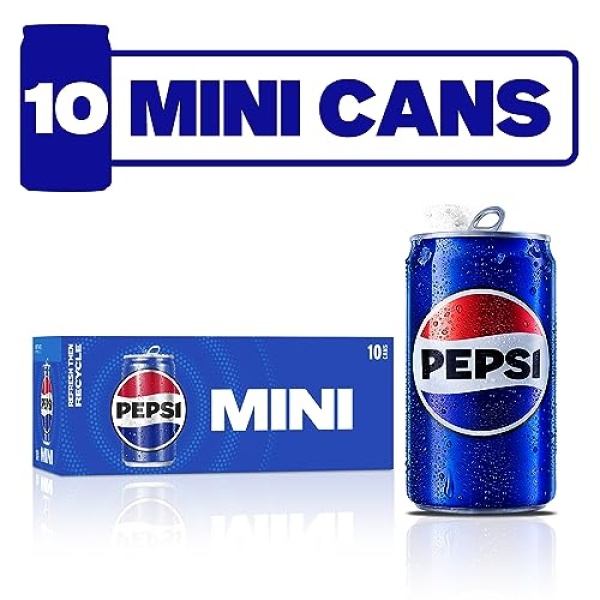 Pepsi Soda, Mini Cans, 222ml (Pack of 10)