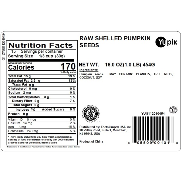 Yupik Raw Shelled Pumpkin Seeds, 454g