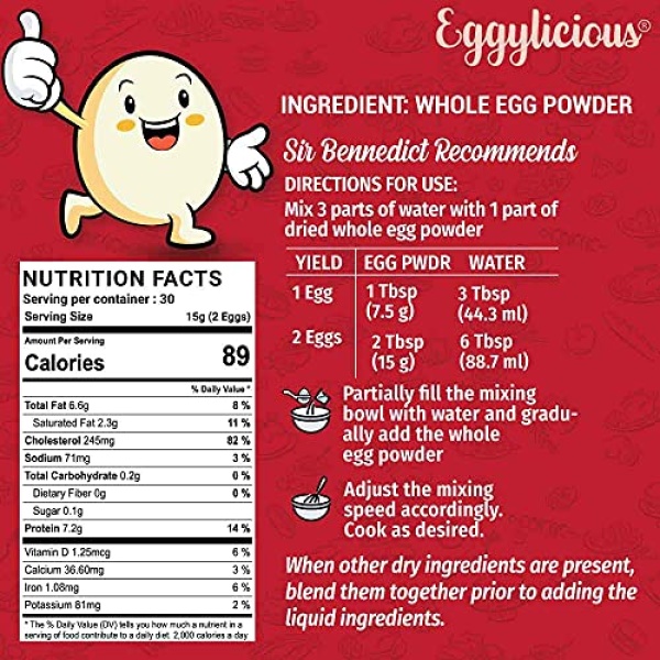 Eggylicious Whole Egg Powder, 454g, Non-GMO, No Additives