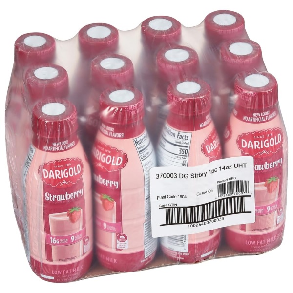 Darigold Strawberry Low Fat Milk, 1% - 414 ml, 12 pack