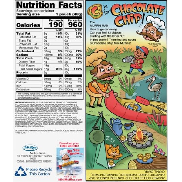 Little Debbie Choc Chip Mini Muffins, 5 Pouches, 240g Box