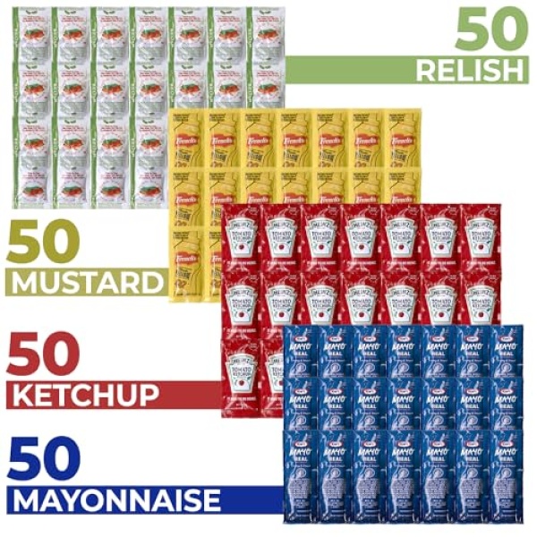 200 Grab-n-Go Condiment Packs (Ketchup, Mustard, Relish, Mayo)