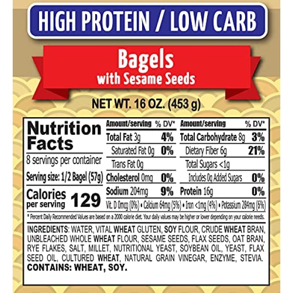 Chompie's Low-Carb Sesame Bagels, 2g Net Carbs, 12 Ct