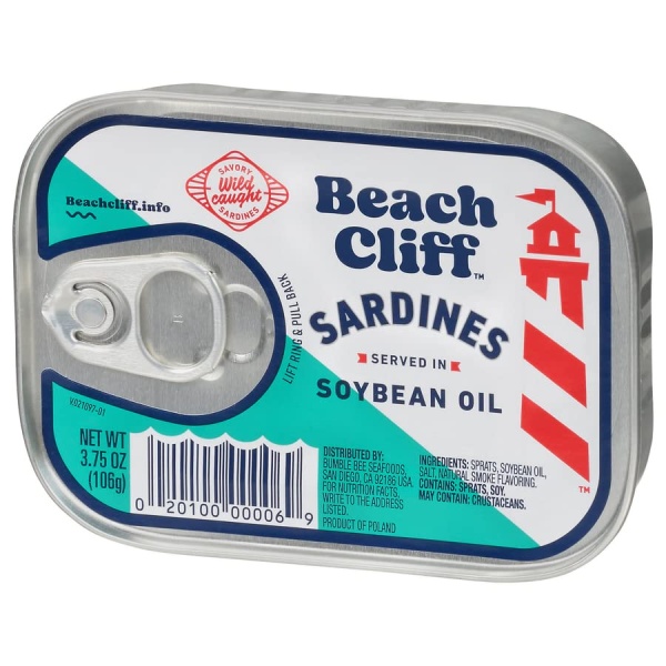 Beach Cliff Sardines in Soybean Oil, 106g Can - 13g Protein