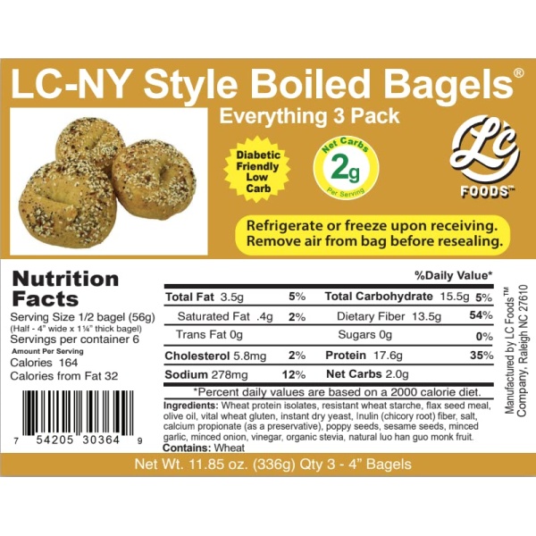 Low Carb NY Style Everything Bagels (3 Pack) - 336g