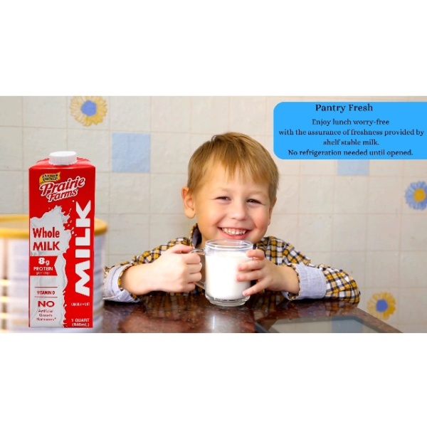 Prairie Farms UHT Whole Milk, 946ml (4 Pack)
