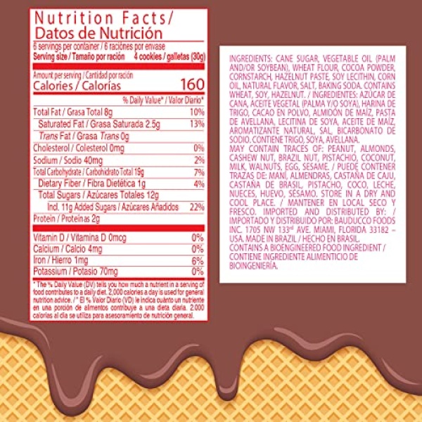 Bauducco Hazelnut Wafers - 142g Pack