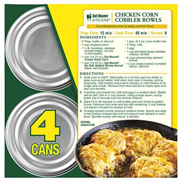 Del Monte No Salt Whole Kernel Corn, 4-432g Cans