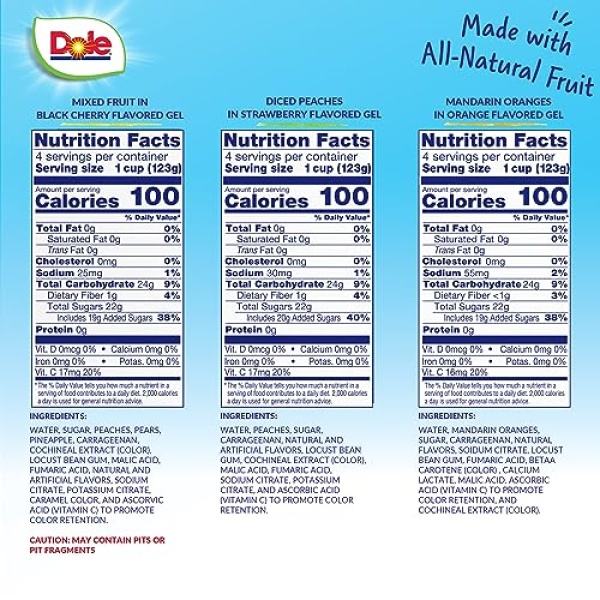 Dole Fruit Bowls Gel Variety Pack, 12 Cups, 113g Each