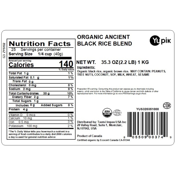 Yupik Organic Ancient Black Rice Blend, 1 kg, Non-GMO