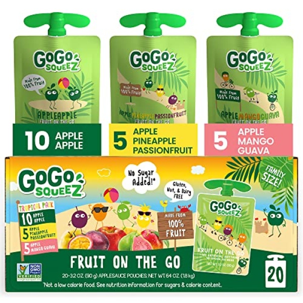 GoGo squeeZ Fruit Variety Pack, 90g, Pack of 20