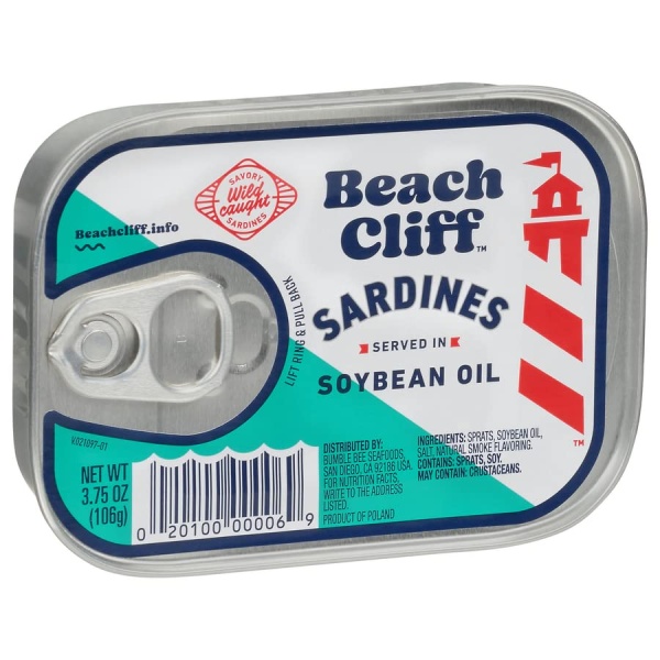Beach Cliff Sardines in Soybean Oil, 106g Can - 13g Protein
