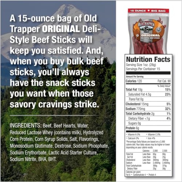 Old Trapper Original Beef Sticks, 425g Package