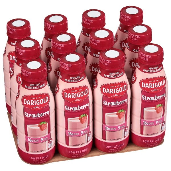 Darigold Strawberry Low Fat Milk, 1% - 414 ml, 12 pack
