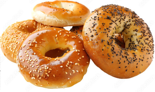 Set of fresh bagels isolated on transparent background