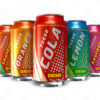 Set of refreshing soda drinks in metal cans